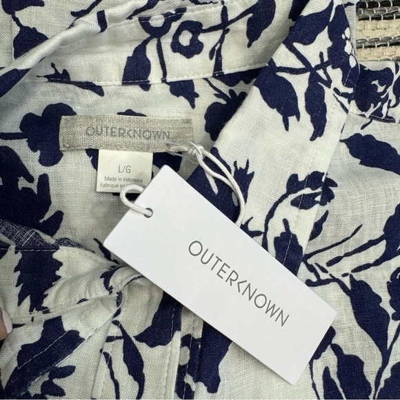 Outerknown Women's Button Up Linen‎ Shirt Floral Long Sleeve White Size Large - Picture 8 of 13